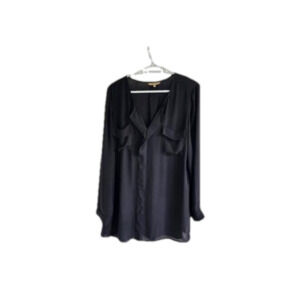 R&W Co Black Blouse Utility Sheer Silky Blouse Size Large